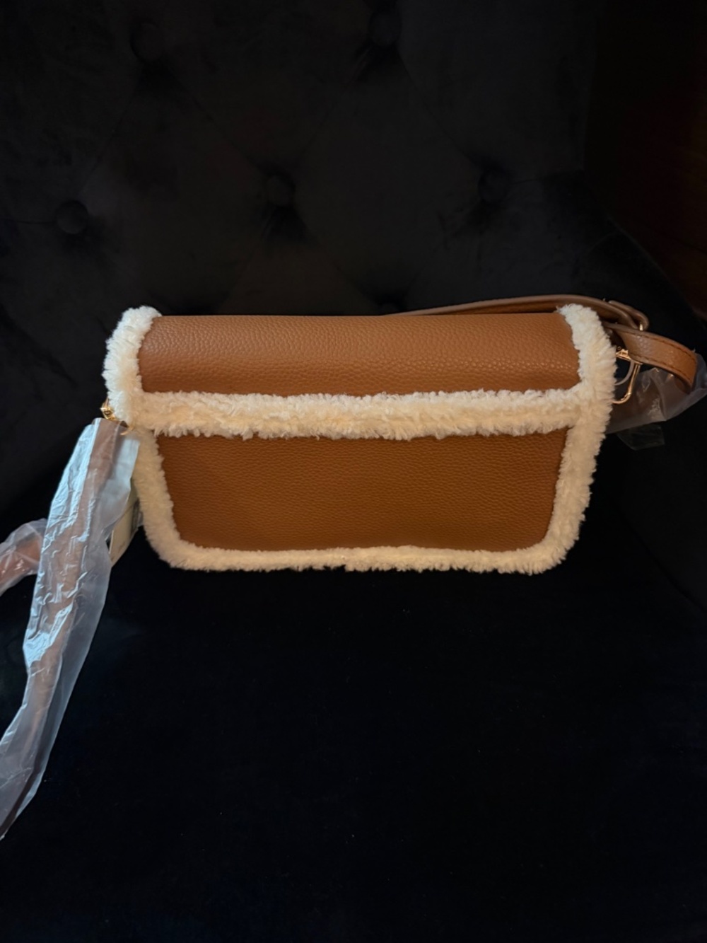 ANNE KLEIN E/W Convertible Sherpa Flap Shoulder Bag With Turn Lock - Picture 12 of 16